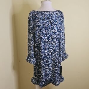Tahari ASL Blue Floral Long Sleeve Dress